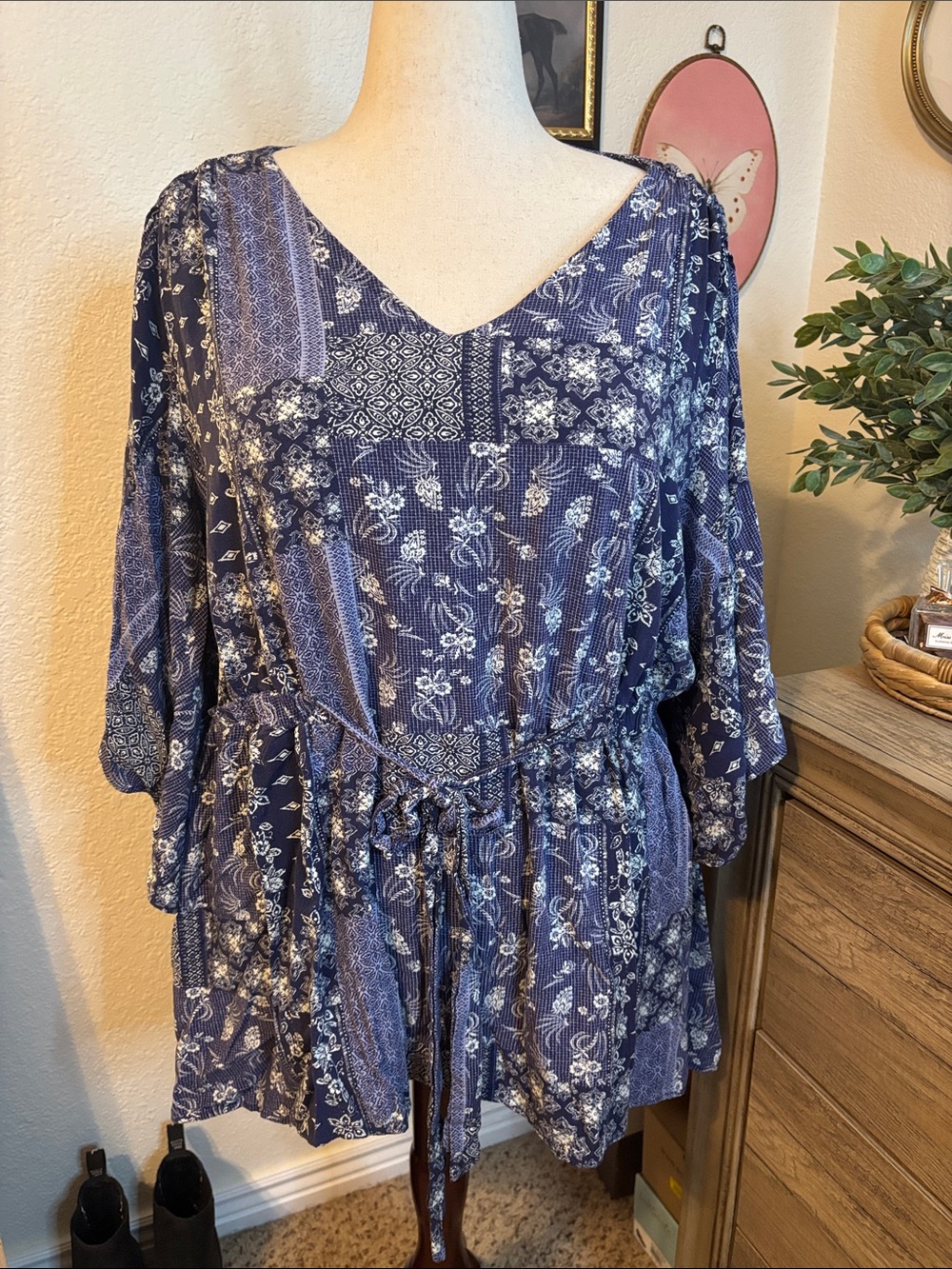 Lane Bryant Blue Floral Patchwork Peasant Tunic Top- Size 18/20